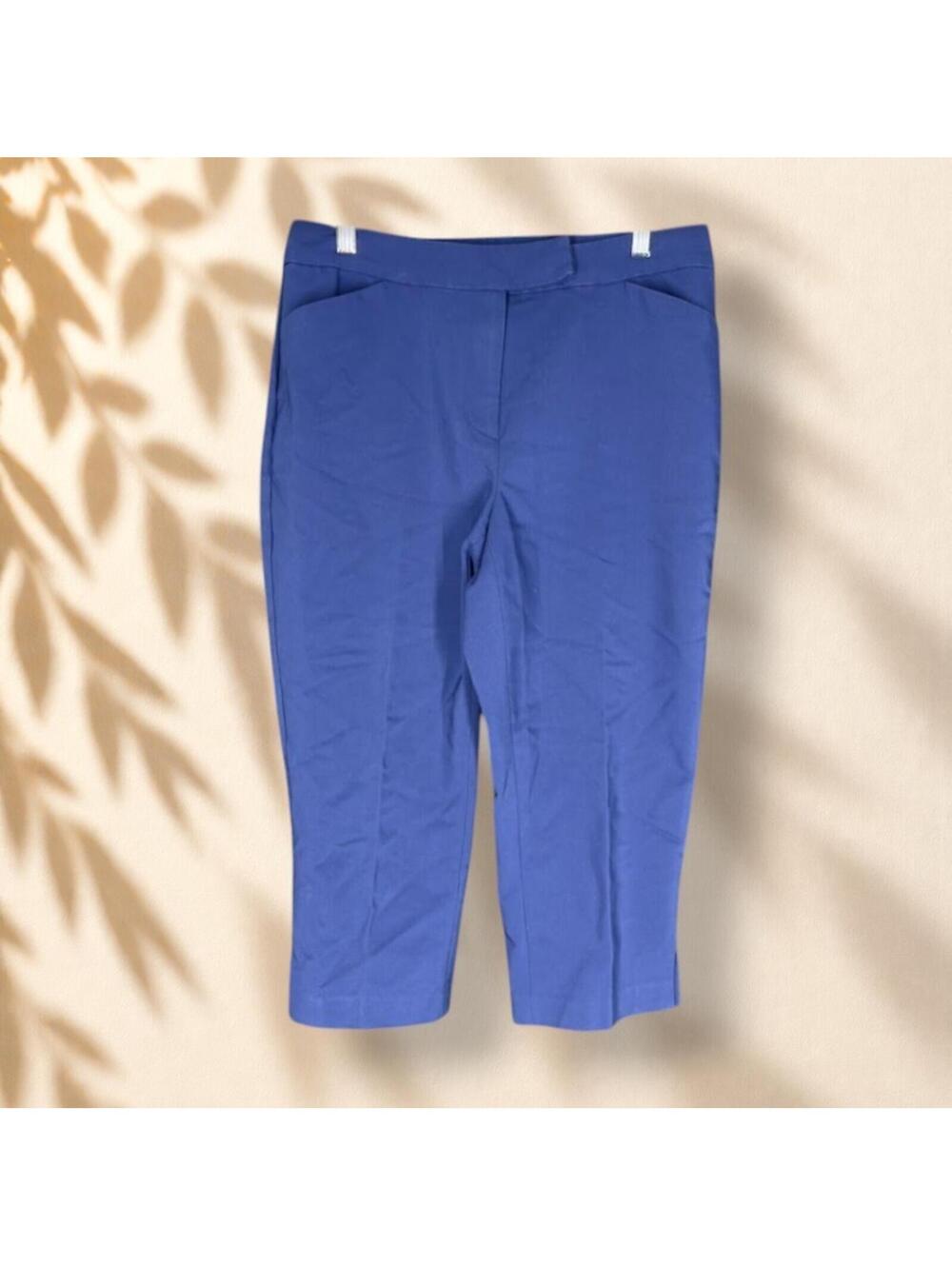 Ruby Rd. Cropped Pants Women 8 Blue Mid Rise Pleated Cotton Pockets Straight